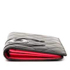 シャネル カンボンライン ココマーク 長財布 ブラック ピンク ラムスキン レディース CHANEL 【中古】