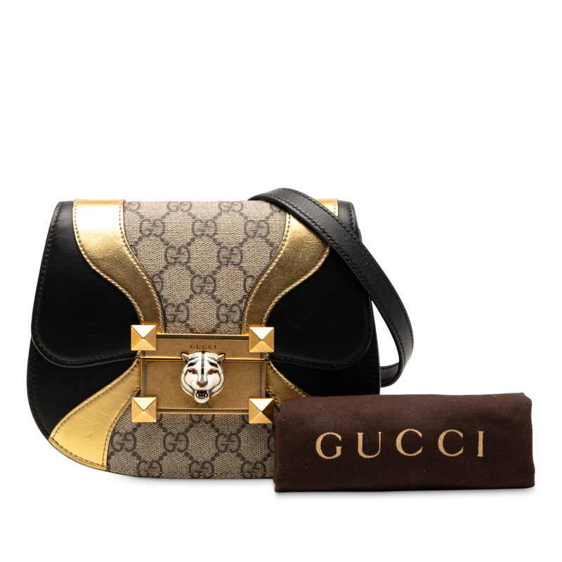 グッチ GGスプリーム オジリデ タイガーヘッド ショルダーバッグ 500781 ブラック ゴールド PVC レザー レディース GUCCI 【中古】