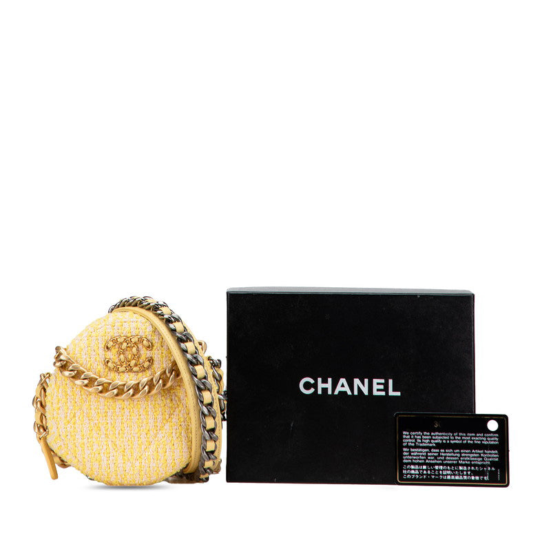 シャネル ココマーク ラウンド チェーン ショルダーバッグ イエロー ゴールド ツイード レザー レディース CHANEL 【中古】