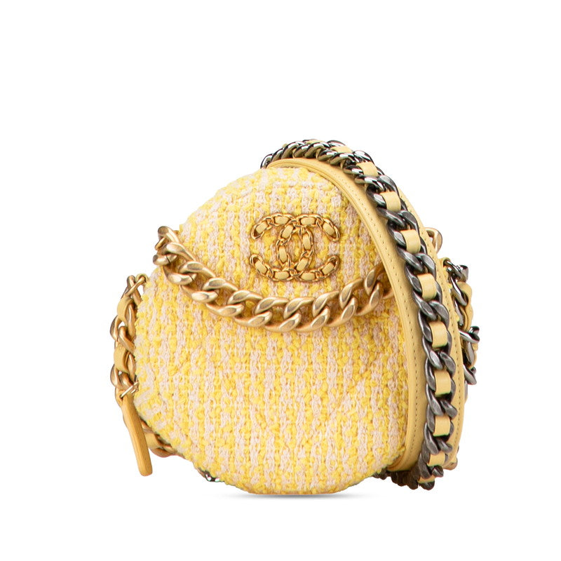 シャネル ココマーク ラウンド チェーン ショルダーバッグ イエロー ゴールド ツイード レザー レディース CHANEL 【中古】