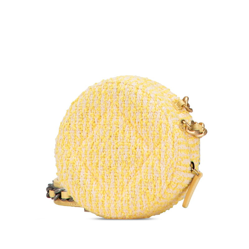 シャネル ココマーク ラウンド チェーン ショルダーバッグ イエロー ゴールド ツイード レザー レディース CHANEL 【中古】