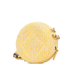 シャネル ココマーク ラウンド チェーン ショルダーバッグ イエロー ゴールド ツイード レザー レディース CHANEL 【中古】