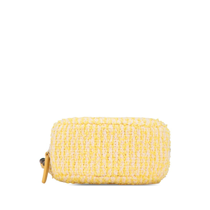 シャネル ココマーク ラウンド チェーン ショルダーバッグ イエロー ゴールド ツイード レザー レディース CHANEL 【中古】