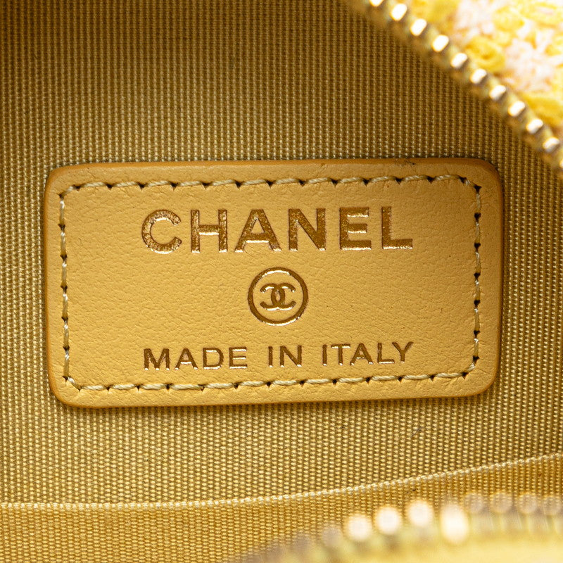 シャネル ココマーク ラウンド チェーン ショルダーバッグ イエロー ゴールド ツイード レザー レディース CHANEL 【中古】