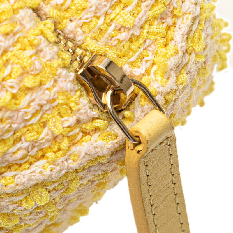 シャネル ココマーク ラウンド チェーン ショルダーバッグ イエロー ゴールド ツイード レザー レディース CHANEL 【中古】