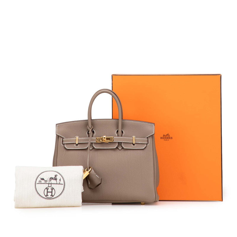 エルメス バーキン25 ハンドバッグ エトゥープ グレージュ ゴールド金具 トゴ レディース HERMES 【中古】