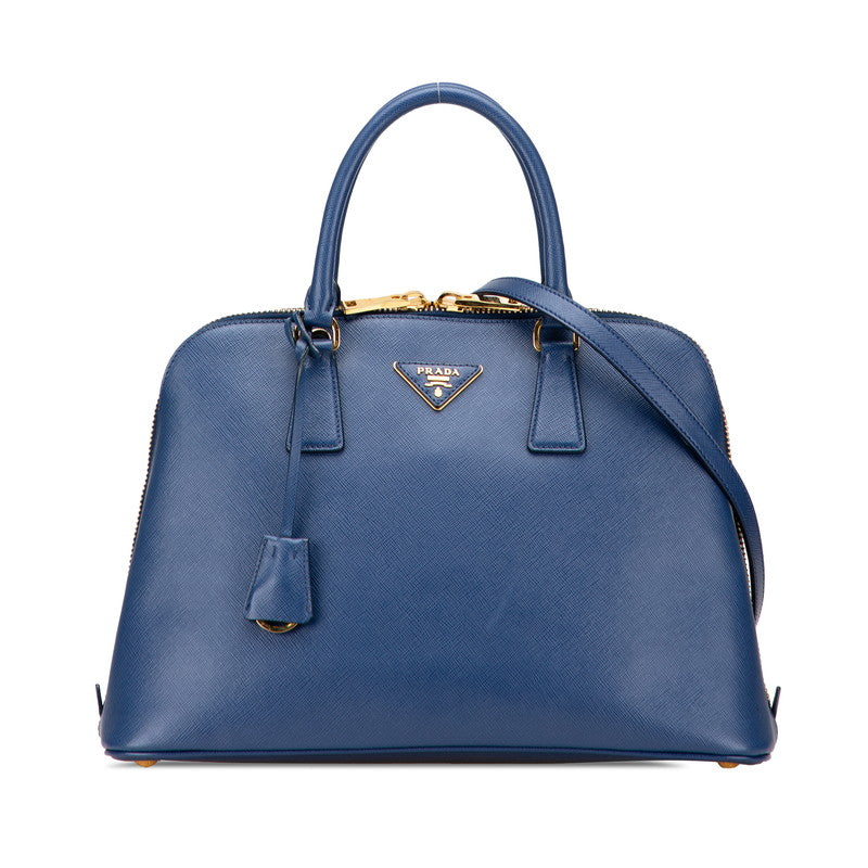 プラダ 三角ロゴプレート ショルダーバッグ ハンドバッグ 2WAY BL0836 ブルー サフィアーノレザー レディース PRADA 【中古】