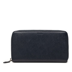 プラダ ロゴ 長財布 ラウンドファスナー ネイビー サフィアーノレザー メンズ PRADA 【中古】