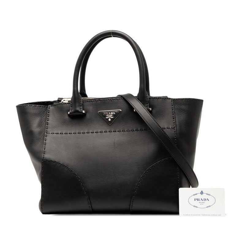 プラダ 三角ロゴプレート ハンドバッグ ショルダーバッグ 2WAY B2861K ブラック レザー レディース PRADA 【中古】