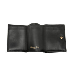 ディオール サドル 三つ折り財布 コンパクトウォレット ブラック ゴールド金具 レザー レディース Dior 【中古】