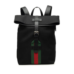 グッチ シェリーライン 折り返し リュック バックパック 337075 ブラック キャンバス レザー レディース GUCCI 中古