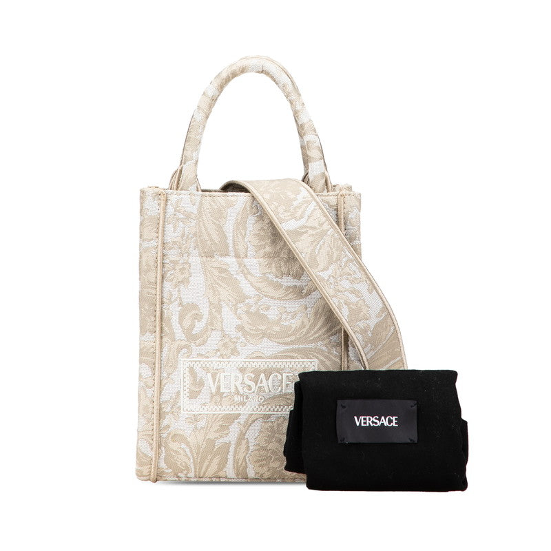 ヴェルサーチェ バロッコ アテナ ミニ トートバッグ ショルダーバッグ 2WAY ベージュ キャンバス レディース VERSACE 【中古】