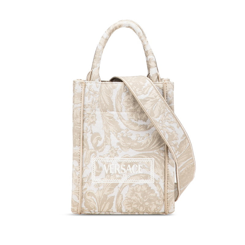 ヴェルサーチェ バロッコ アテナ ミニ トートバッグ ショルダーバッグ 2WAY ベージュ キャンバス レディース VERSACE 【中古】