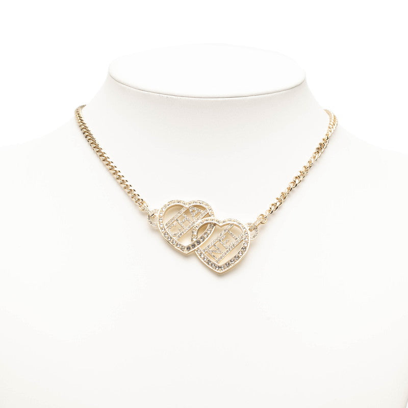 シャネル ロゴ ハート サークル チョーカー ネックレス ゴールド メッキ ラインストーン レディース CHANEL 【中古】