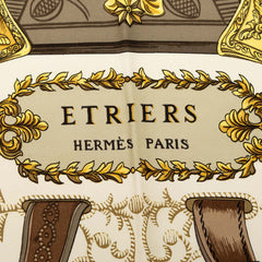 エルメス カレ90 Etriers 鎧 スカーフ ブラウン シルク レディース HERMES 【中古】