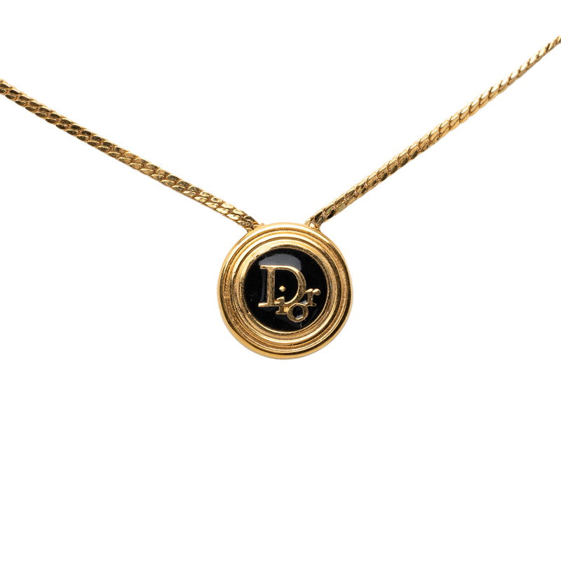 ディオール ロゴ ペンダント ネックレス ゴールド ブラック メッキ GP レディース Dior 【中古】