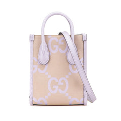 グッチ ジャンボGG ミニトートバッグ ハンドバッグ ショルダーバッグ 2WAY 671623 パープル ベージュ キャンバス レザー レディース GUCCI 【中古】