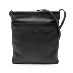 ロエベ アナグラム 斜め掛け ショルダーバッグ ポシェット ブラック レザー レディース LOEWE 【中古】