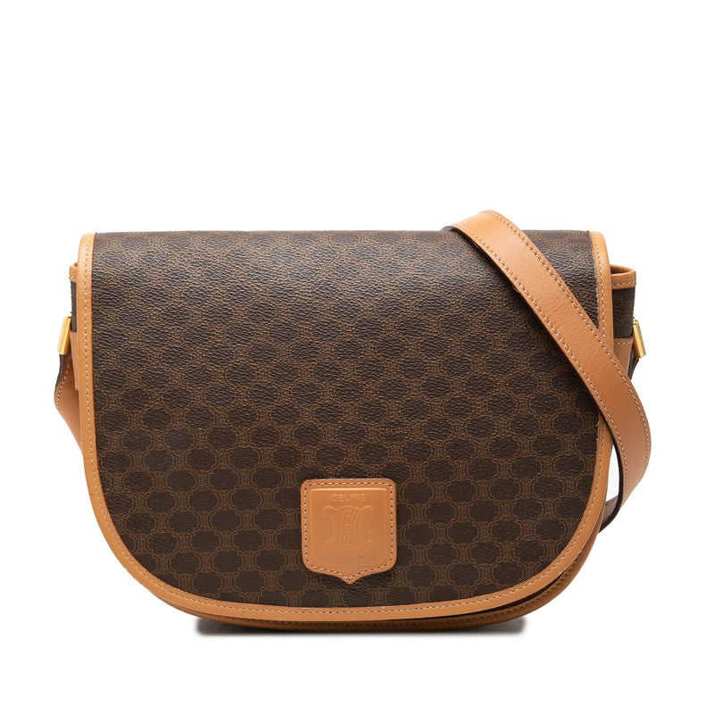 セリーヌ マカダム 斜め掛け ショルダーバッグ ブラウン PVC レザー レディース CELINE 中古