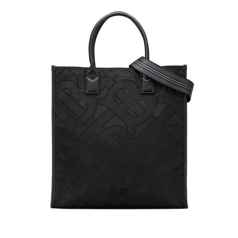 バーバリー TBモノグラム ハンドバッグ ショルダーバッグ 2WAY ブラック キャンバス レザー レディース BURBERRY 【中古】