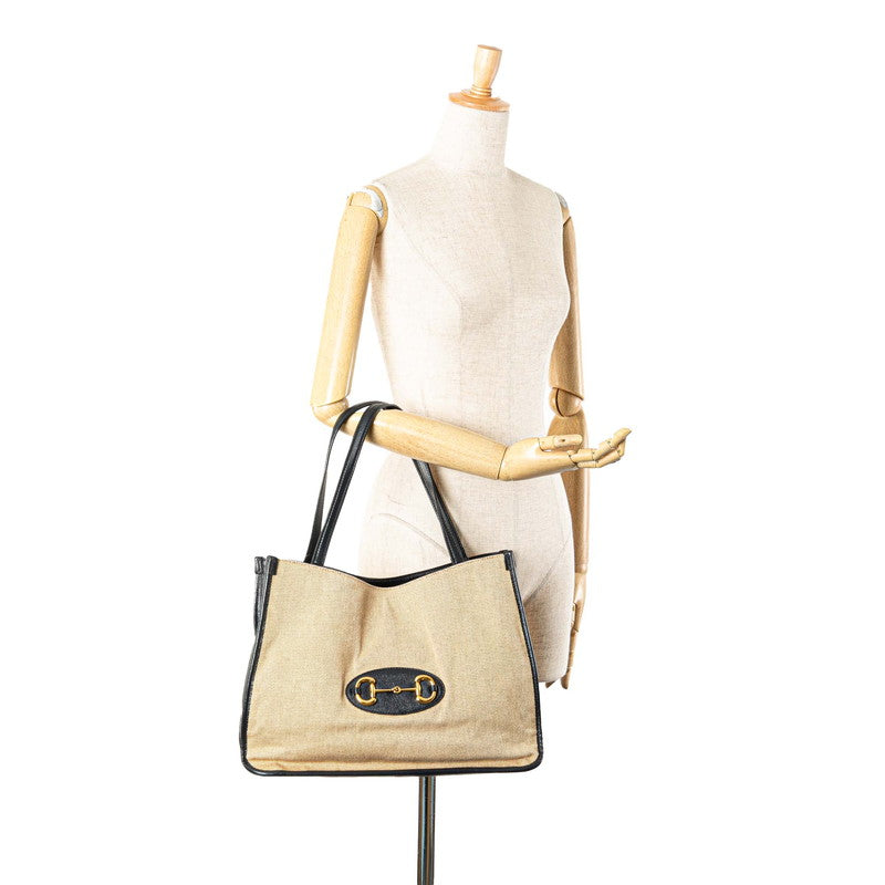 グッチ ホースビット トートバッグ ショルダーバッグ 623694 ベージュ ネイビー キャンバス レザー レディース GUCCI 【中古】