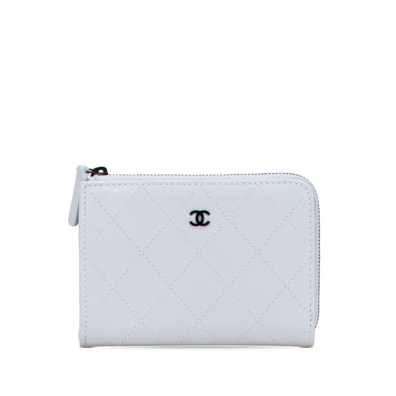 シャネル マトラッセ ココマーク カードケース コンパクト ウォレット パープル レザー レディース CHANEL 【中古】