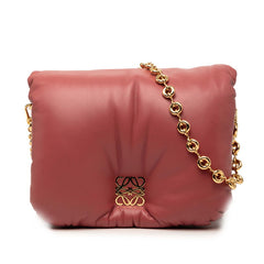 ロエベ アナグラム ゴヤ パファー チェーン ショルダーバッグ ピンク レザー レディース LOEWE 【中古】