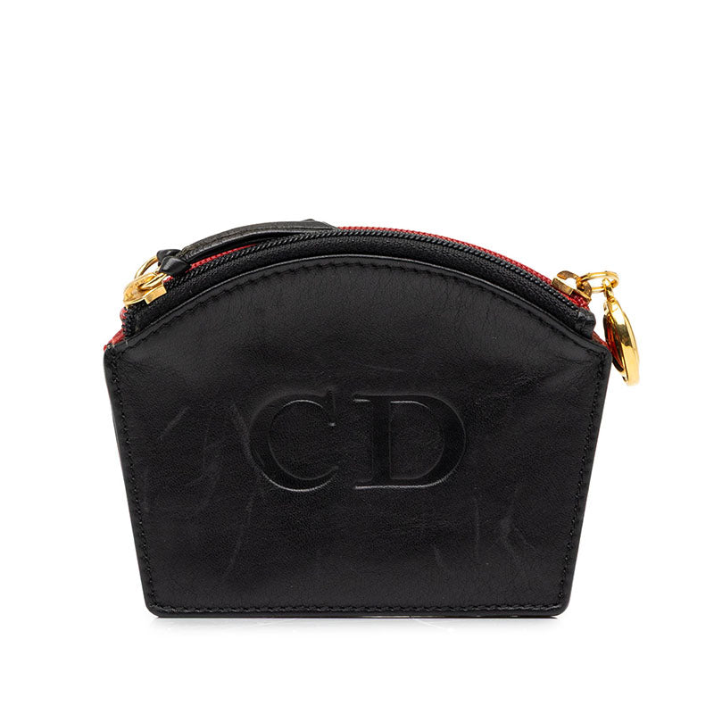 ディオール トリプルポケット コインケース 小銭入れ ブラック レッド レザー レディース Dior 中古