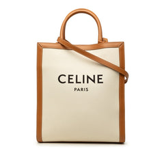 セリーヌ バーティカル カバ スモール ハンドバッグ 2WAY ショルダーバッグ アイボリー ブラウン コットン レザー レディース CELINE 中古