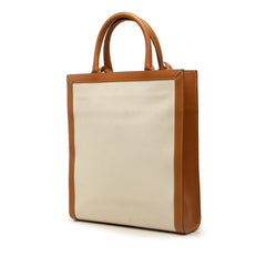 セリーヌ バーティカル カバ スモール ハンドバッグ 2WAY ショルダーバッグ アイボリー ブラウン コットン レザー レディース CELINE 中古