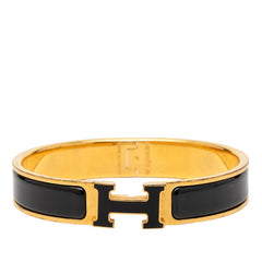 エルメス クリックH PM グリッター バングル ゴールド ブラック メッキ レディース HERMES 【中古】
