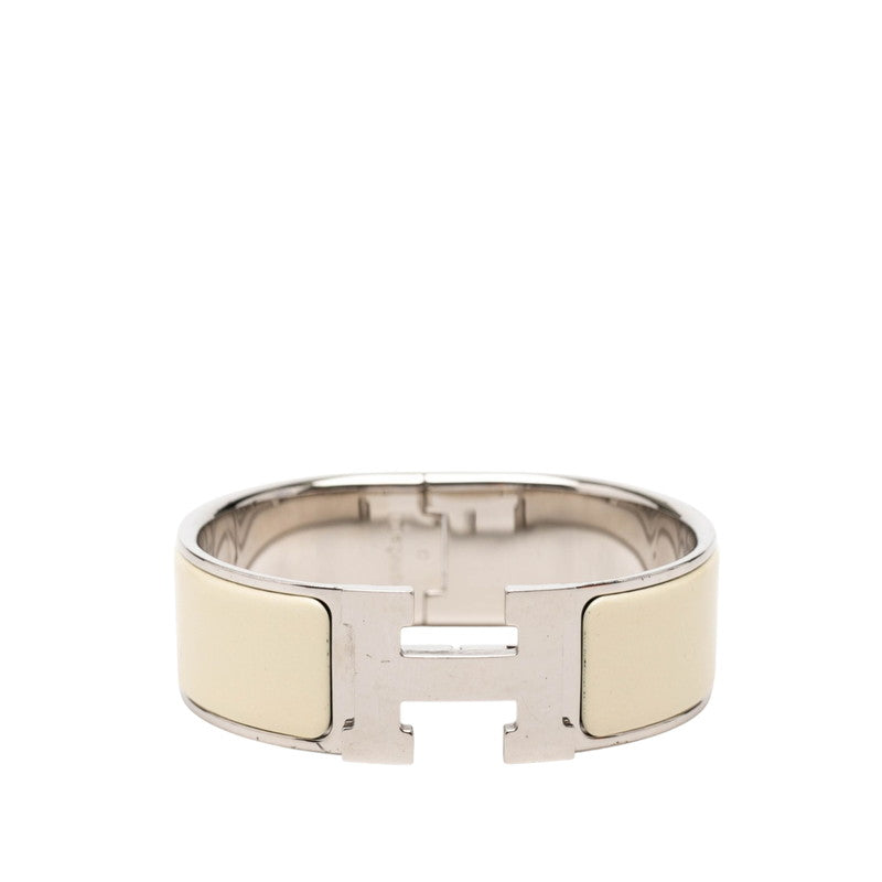 エルメス クリッククラックGM Hロゴ エナメルブレスレット アイボリー シルバー メタル レディース HERMES 【中古】