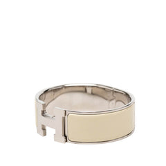 エルメス クリッククラックGM Hロゴ エナメルブレスレット アイボリー シルバー メタル レディース HERMES 【中古】