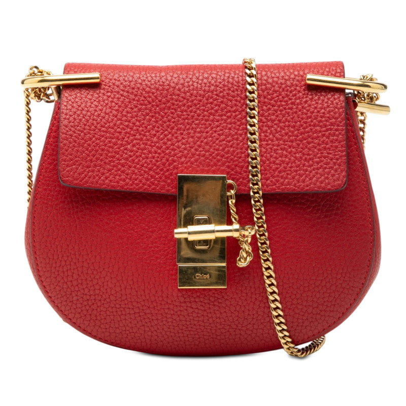 クロエ ドリュー 斜め掛け チェーン ショルダーバッグ レッド レザー レディース Chloe 【中古】