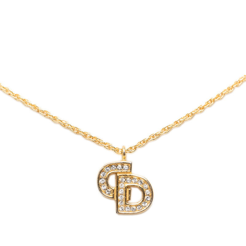 ディオール CDロゴ チェーン ペンダント ネックレス ゴールド メッキ ラインストーン レディース Dior 【中古】