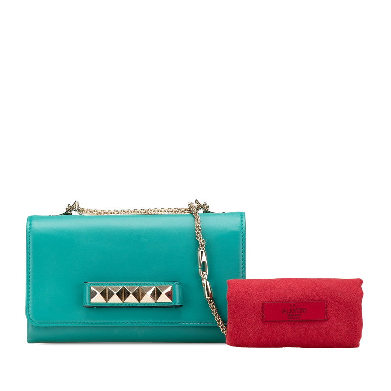 ヴァレンティノ ロックスタッズ ショルダーバッグ グリーン ゴールド レザー レディース VALENTINO 【中古】