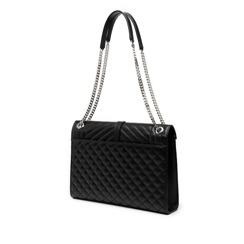 サンローラン YSLロゴ エンベロープ チェーン ショルダーバッグ ハンドバッグ 600166 ブラック シルバー レザー レディース SAINT LAURENT 【中古】