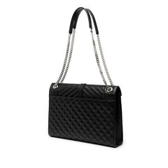 サンローラン YSLロゴ エンベロープ チェーン ショルダーバッグ ハンドバッグ 600166 ブラック シルバー レザー レディース SAINT LAURENT 【中古】