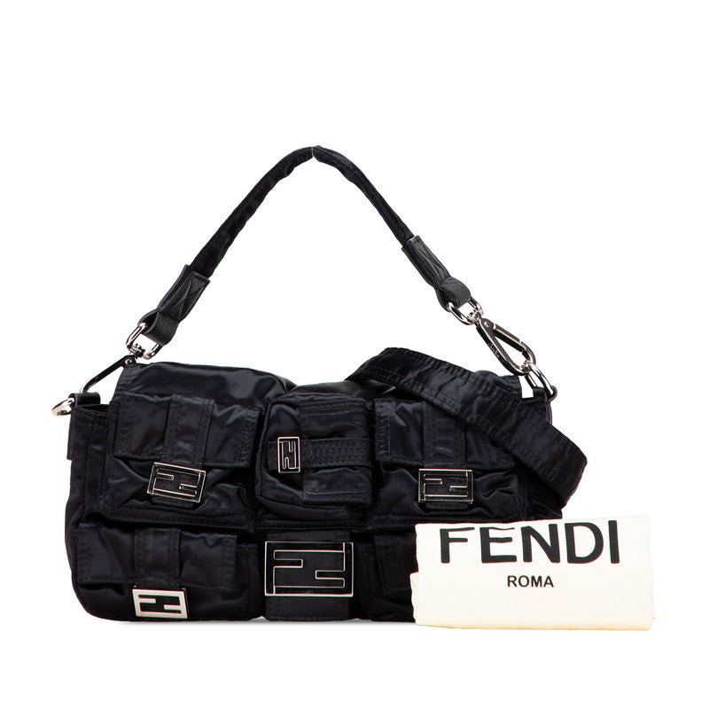 フェンディ マルチポケット バゲット ハンドバッグ ショルダーバッグ 2WAY 8BR808 ブラック ナイロン レザー レディース FENDI 【中古】