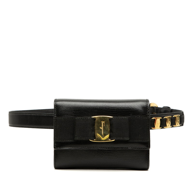サルヴァトーレフェラガモ ヴァラリボン ウエストバッグ ボディバッグ ブラック レザー レディース Salvatore Ferragamo 【中古】