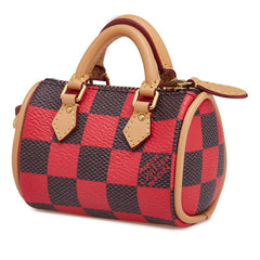 ルイ ヴィトン ダミエ ポップ ミニ スピーディ ポーチ バッグチャーム M01692 レッド ブラウン PVC レザー レディース LOUIS VUITTON 【中古】