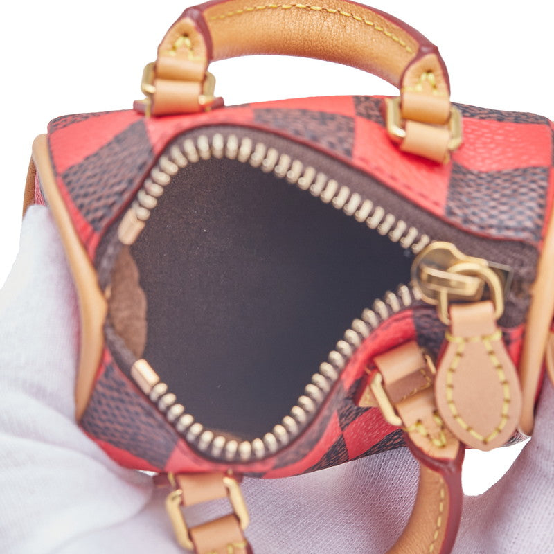 ルイ ヴィトン ダミエ ポップ ミニ スピーディ ポーチ バッグチャーム M01692 レッド ブラウン PVC レザー レディース LOUIS VUITTON 【中古】