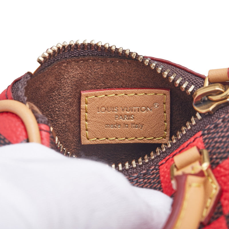 ルイ ヴィトン ダミエ ポップ ミニ スピーディ ポーチ バッグチャーム M01692 レッド ブラウン PVC レザー レディース LOUIS VUITTON 【中古】