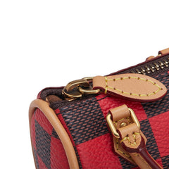ルイ ヴィトン ダミエ ポップ ミニ スピーディ ポーチ バッグチャーム M01692 レッド ブラウン PVC レザー レディース LOUIS VUITTON 【中古】