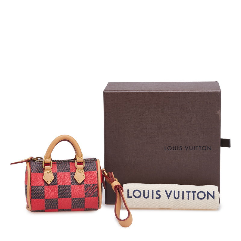 ルイ ヴィトン ダミエ ポップ ミニ スピーディ ポーチ バッグチャーム M01692 レッド ブラウン PVC レザー レディース LOUIS VUITTON 【中古】