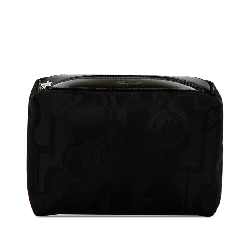 サルヴァトーレフェラガモ ポーチ ブラック ナイロン レザー レディース Salvatore Ferragamo 【中古】