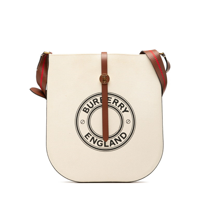 バーバリー 斜め掛け ショルダーバッグ アイボリー ブラウン キャンバス レザー レディース BURBERRY 【中古】