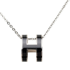 エルメス ポップアッシュ ネックレス シルバー ブラック メタル レディース HERMES 【中古】