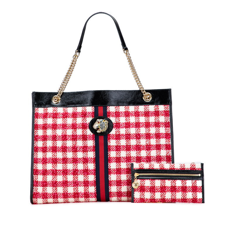 グッチ シェリーライン ダイガーヘッド ラジャ チェーン トートバッグ ショルダーバッグ 537219 レッド アイボリー ブラック ツイード レザー レディース GUCCI 【中古】