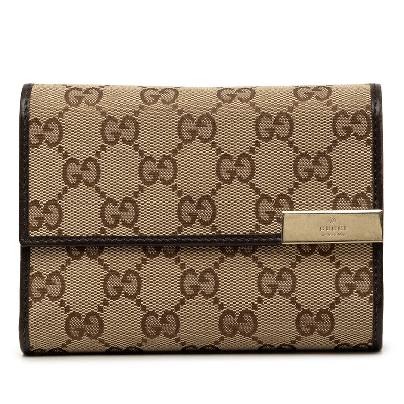 グッチ GGキャンバス 三つ折り財布 256935 ベージュ ブラウン キャンバス レザー レディース GUCCI 中古